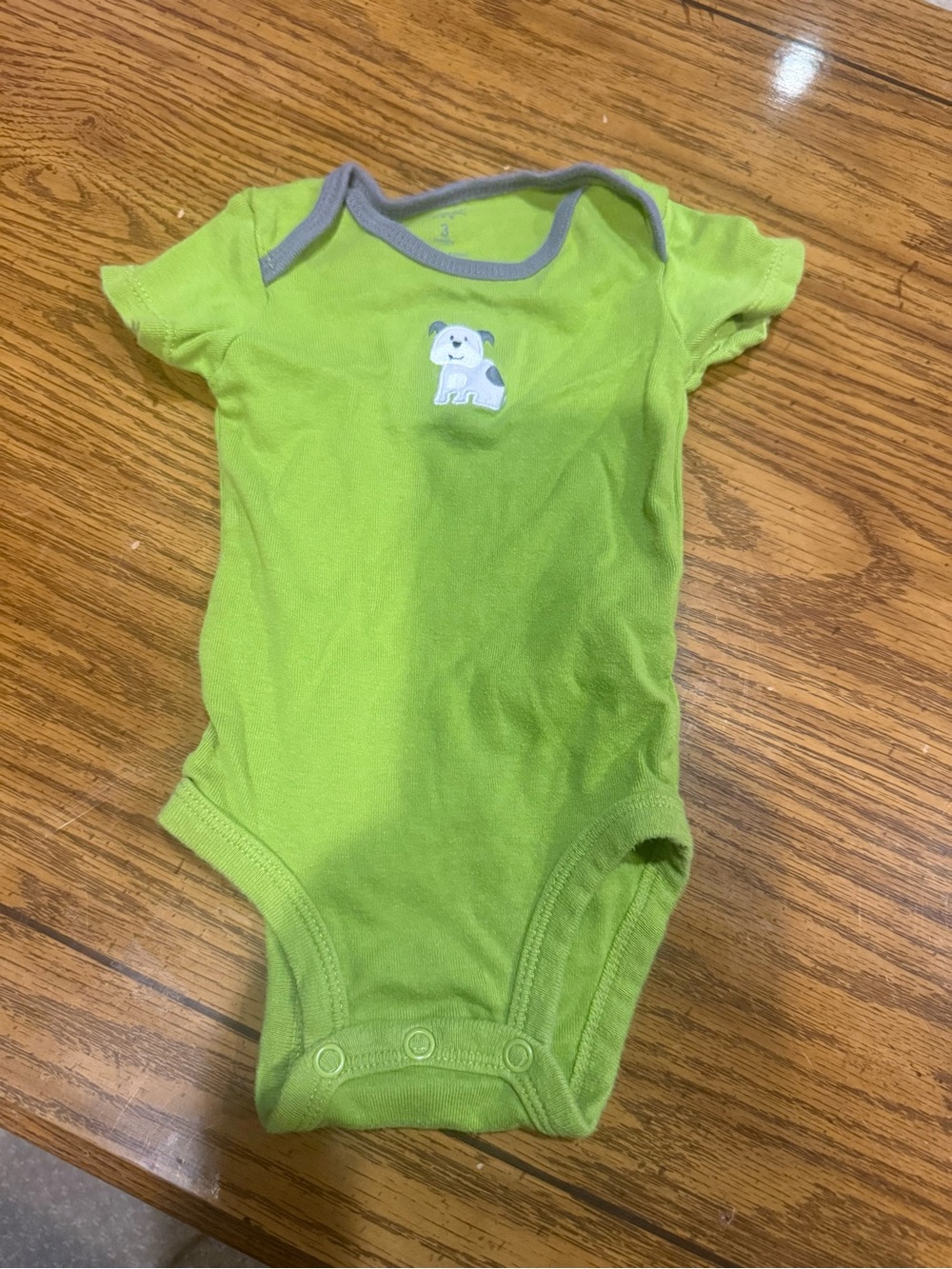6 for $10 Green Puppy Appliqué Short-Sleeve Baby One-Piece